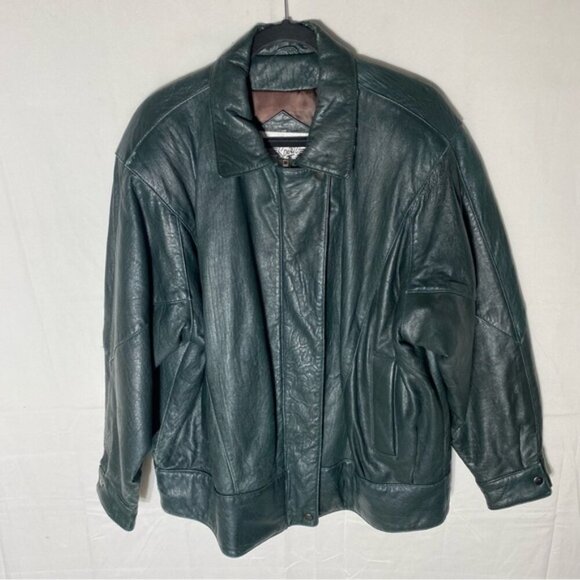 Vintage Northern Spirit Oversized Green Leather Bomber Style Jacket Coat L - Picture 1 of 16